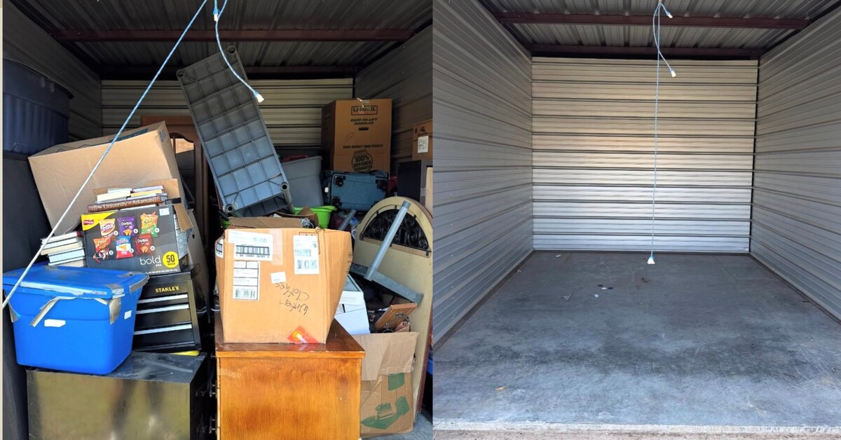 Storage unit before and after a full cleanout